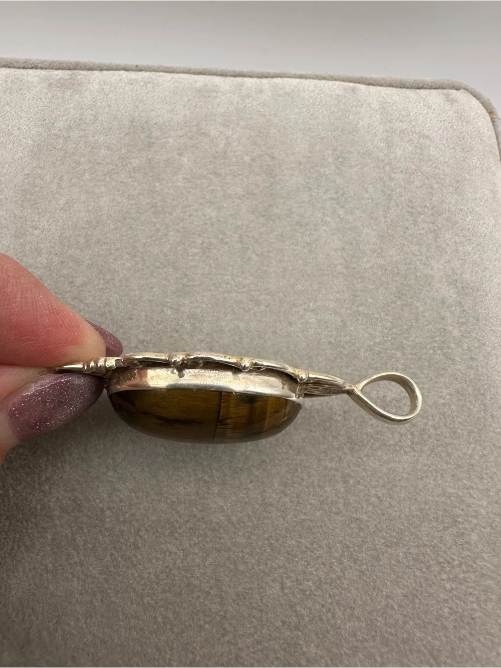 Vintage 925 Sterling Silver Large Oval Tiger's Eye Pendant Statement